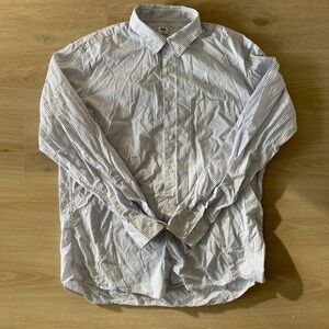 Uniqlo Men's Blue and White Striped Shirt Size L